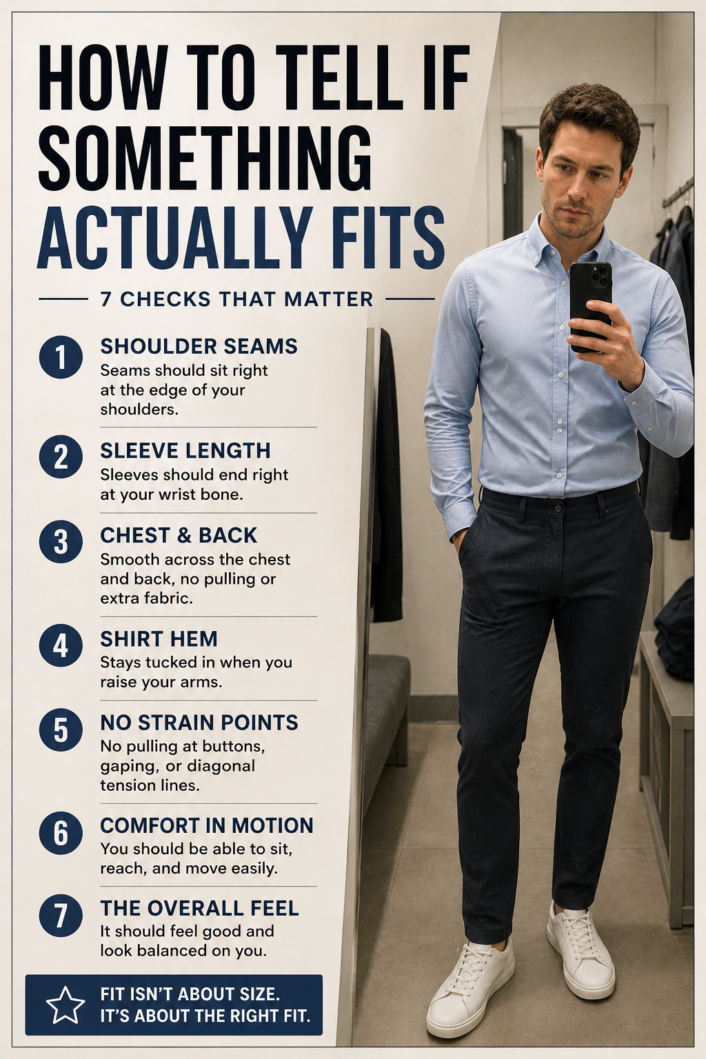 Pinterest graphic reading How to Tell If Something Actually Fits over a fitting room mirror photo