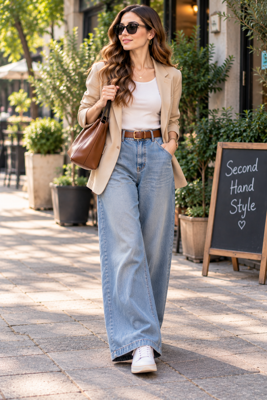  A full outfit built entirely from secondhand and thrifted clothing pieces 