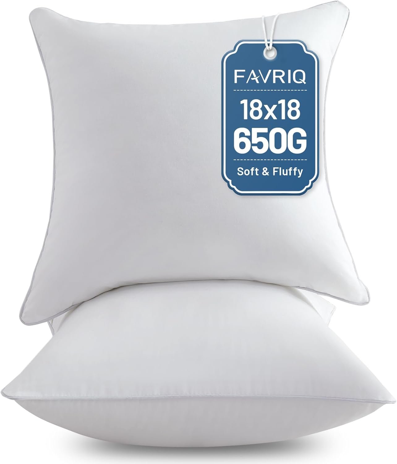 18 x 18 Pillow Inserts (Set of 2) - 18 Inch Square Interior Sofa Throw Pillow with 100% Cotton Cover - Decorative Pillow Insert Pair - White Couch Pillow