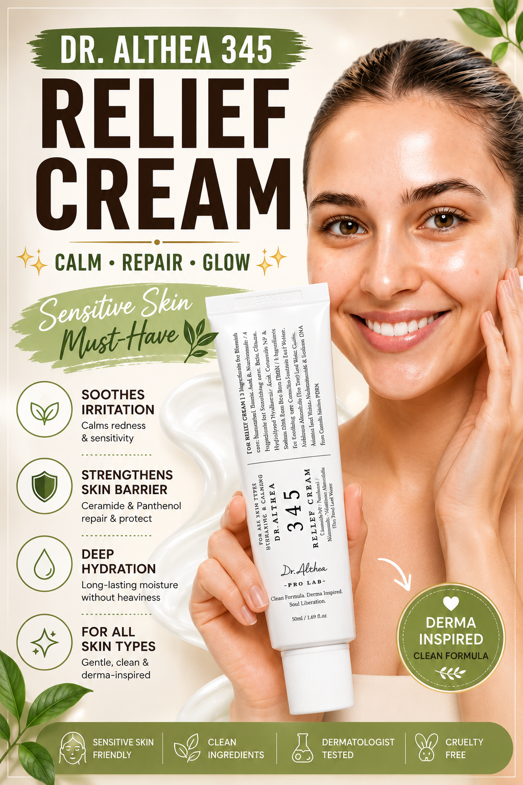 Dr.Althea 345 Relief Cream | Daily Face Moisturizer for Soothing Recovery and Blemish Care with PDRN & Niacinamide | Korean Vegan Skincare for All Skin Types, 1.69 Fl Oz (Ver.2 - Pack of 1)